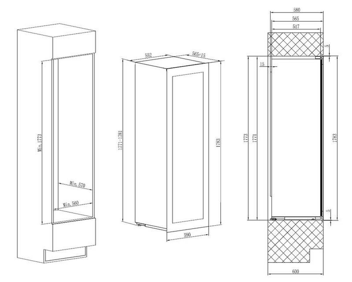 WEINKÜHLSCHRANK AVI178PLATINUM  - Schwarz, Basics, Glas/Holz (59,0/178,3/56,6cm)