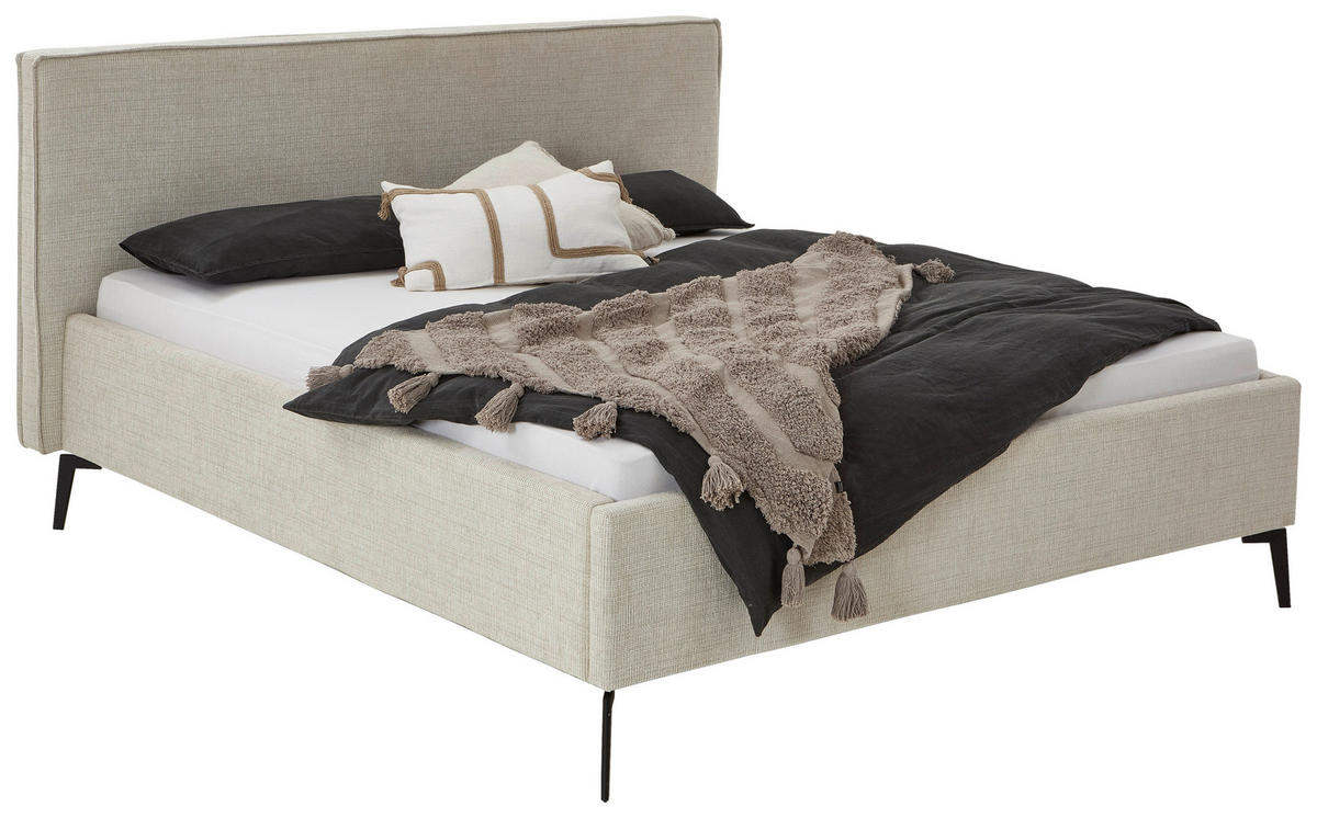 POLSTERBETT 180/200 cm  in Greige  - Greige/Birkefarben, Design, Holz/Textil (180/200cm) - home24