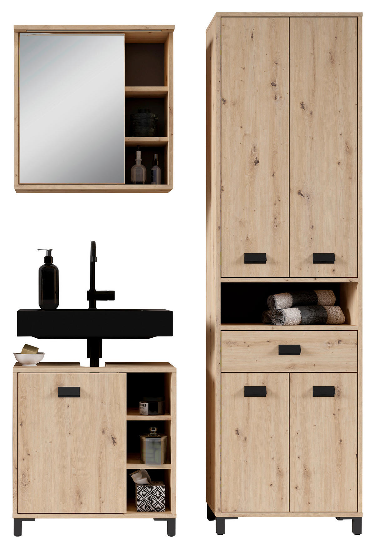 BADEZIMMER  in 114 cm  - Schwarz/Eiche Artisan, MODERN, Holzwerkstoff/Kunststoff (114cm) - MID.YOU