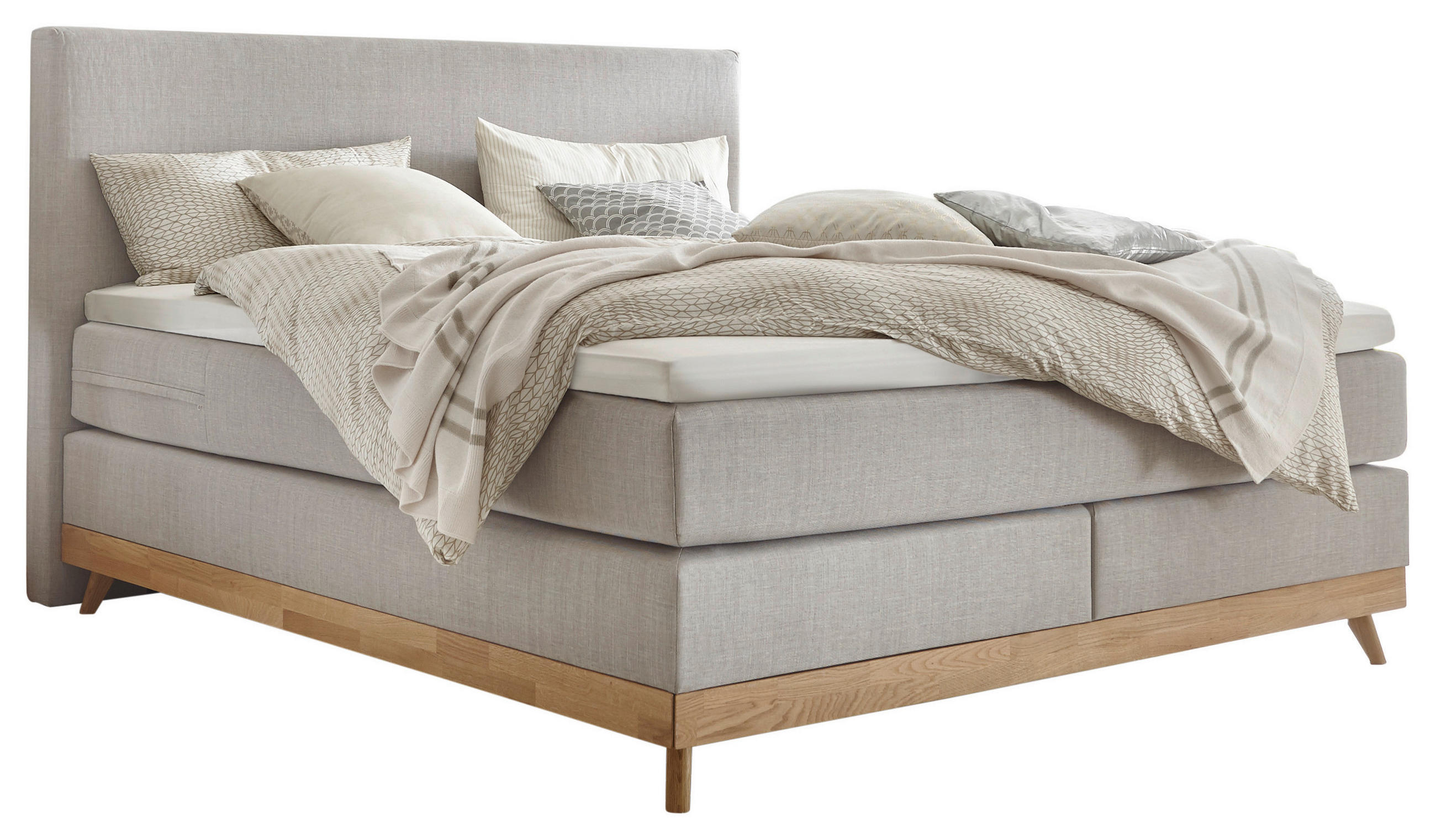 BOXSPRINGBETT 160/200 cm  in Grau, Eichefarben  - Eichefarben/Grau, Modern, Holz/Textil (160/200cm) - Hasena
