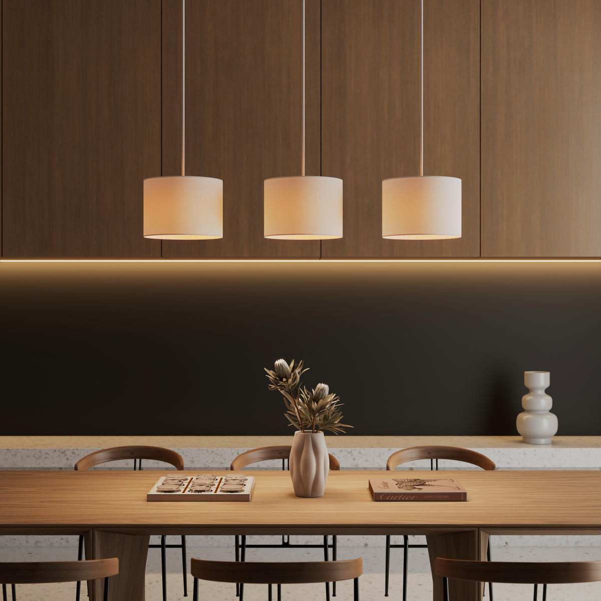 HÄNGELEUCHTE Sofia 100/25/150 cm  - Eschefarben/Weiß, Natur, Holz/Textil (100/25/150cm) - Marama