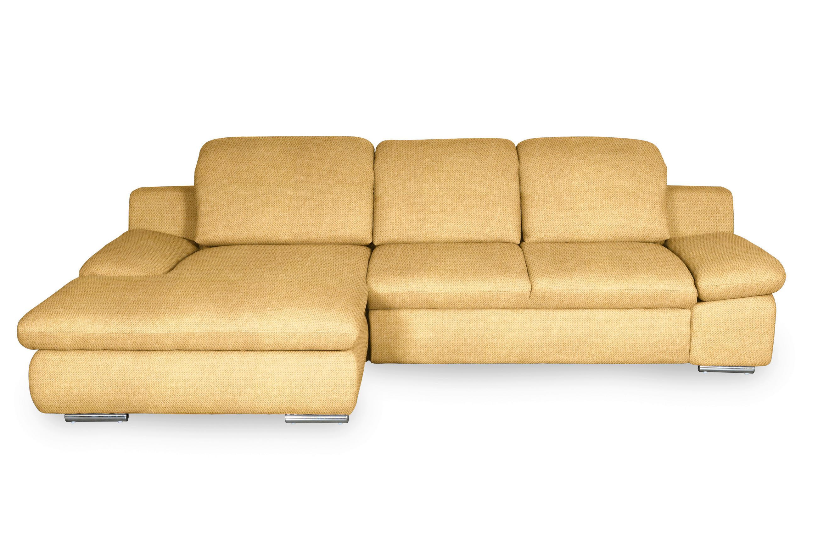 ECKSOFA Gelb Chenille Rücken echt, Armteilverstellung, Kopfteilverstellung, Kopfstütze  - Chromfarben/Gelb, Design, Textil/Metall (165/286cm) - Livetastic