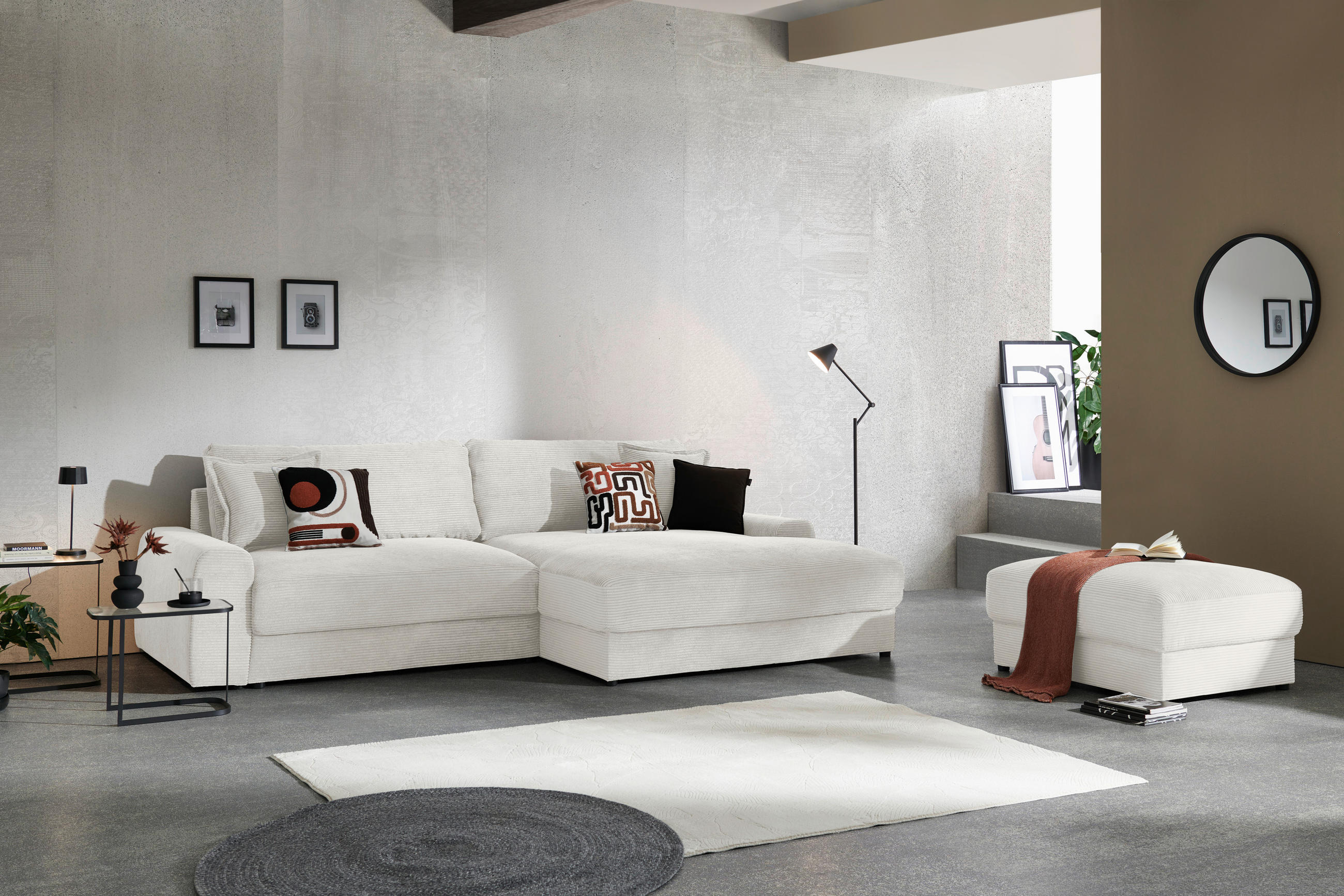 Thumbnail - Carryhome Ecksofa, Creme, Textil, 3-Sitzer, Füllung: Schaumstoff,Hohlfaser, Ottomane rechts, L-Form, 300x180 cm, Rücken ...
