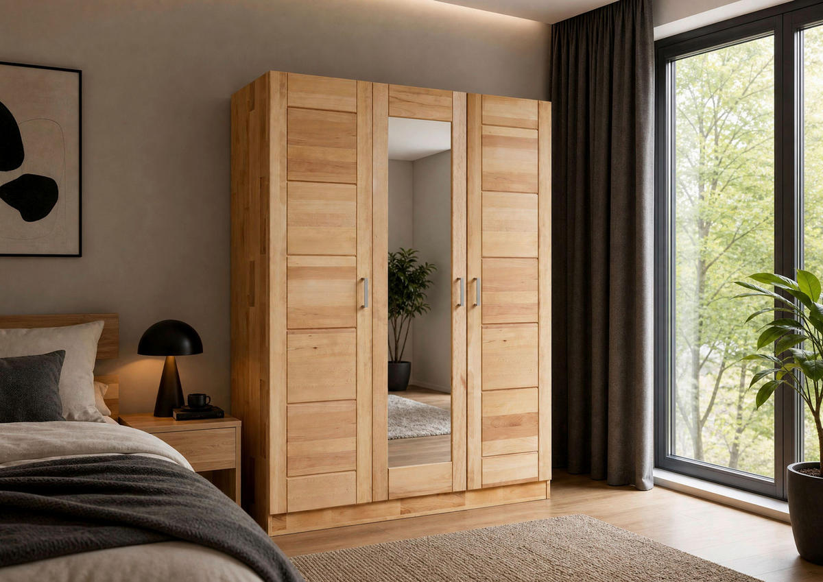 DREHTÜRENSCHRANK 152/205,5/60 cm,  in Buchefarben, 3 Tür(en)  - Chromfarben/Buchefarben, MODERN, Glas/Holz (152/205,5/60cm) - MID.YOU