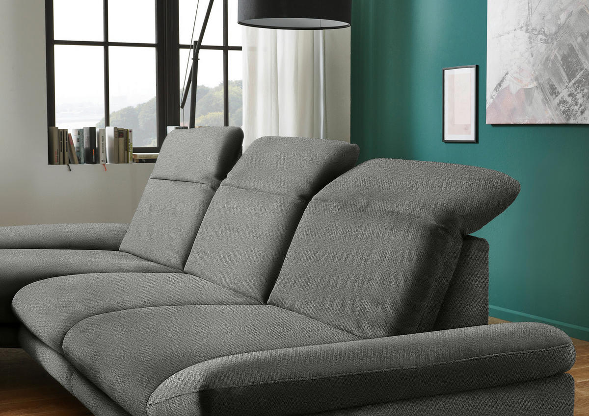 ECKSOFA in Chenille Grau  - Schwarz/Grau, Design, Textil/Metall (188/319cm) - Beldomo System