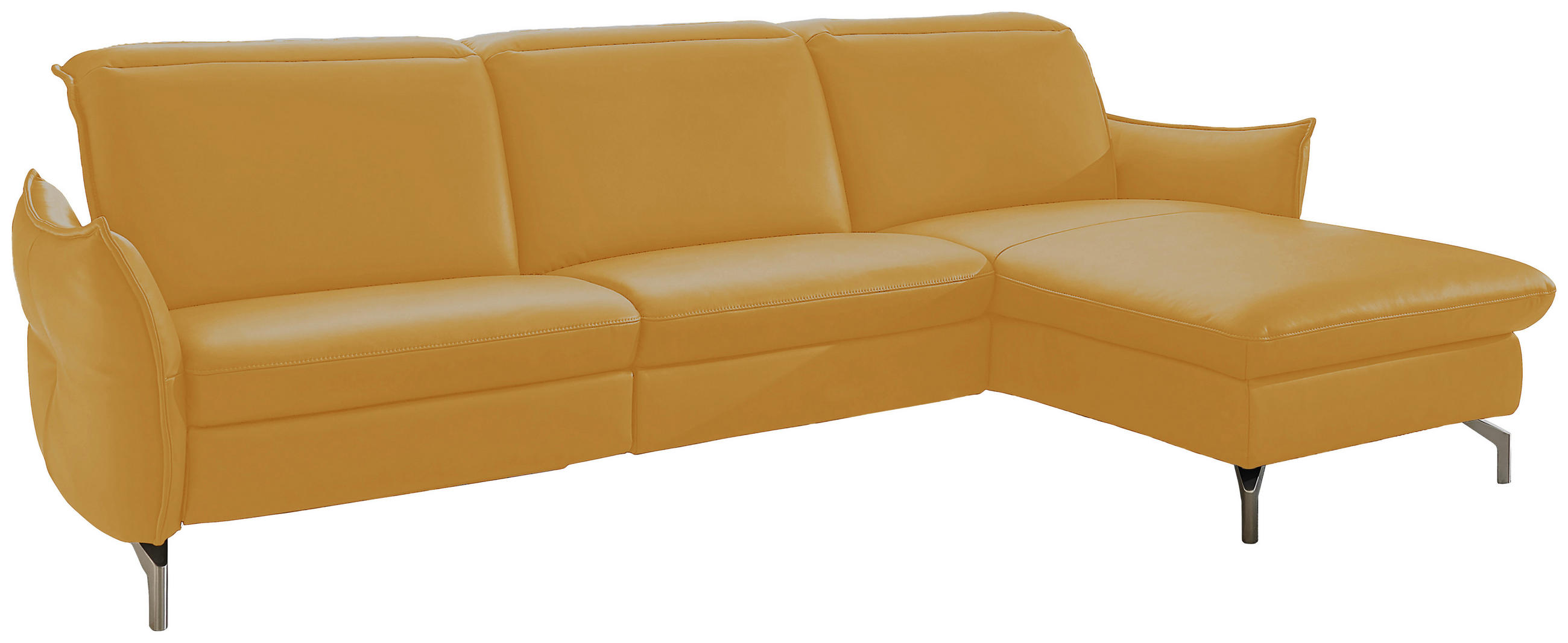 ECKSOFA in Lederlook (vegan) Gelb - Gelb/Nickelfarben, Modern, Textil/Metall (263/179cm) - Livetastic