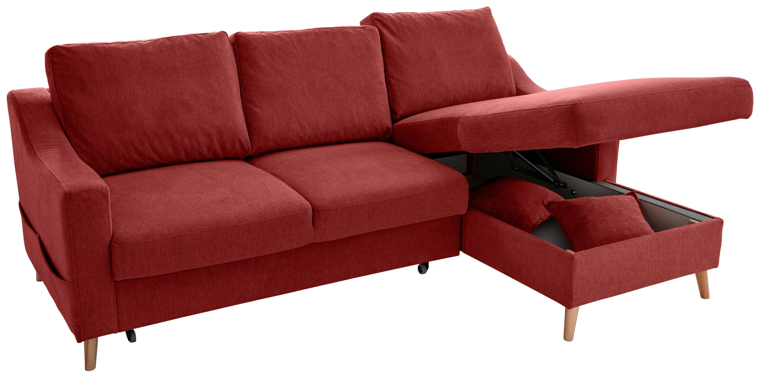 Thumbnail - Livetastic Ecksofa Valentina, Rot, Textil, Buche, Uni, 4-Sitzer, Füllung: Schaumstoff, L-Form, 228x150 cm, Made in EU, T...