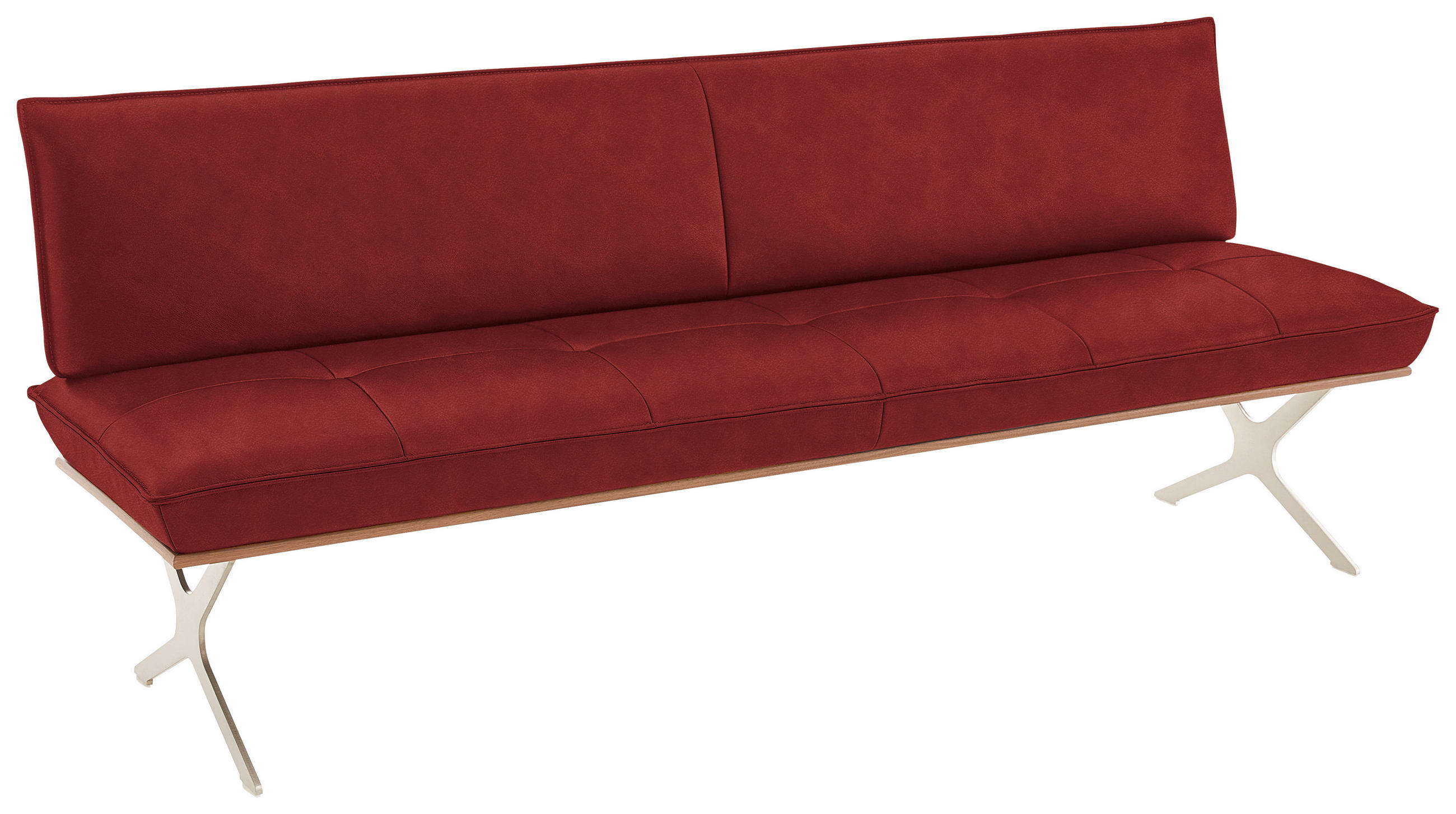 SITZBANK 214/88/66 cm  in Rot, Edelstahlfarben  - Edelstahlfarben/Rot, Design, Leder/Holz (214/88/66cm) - Koinor