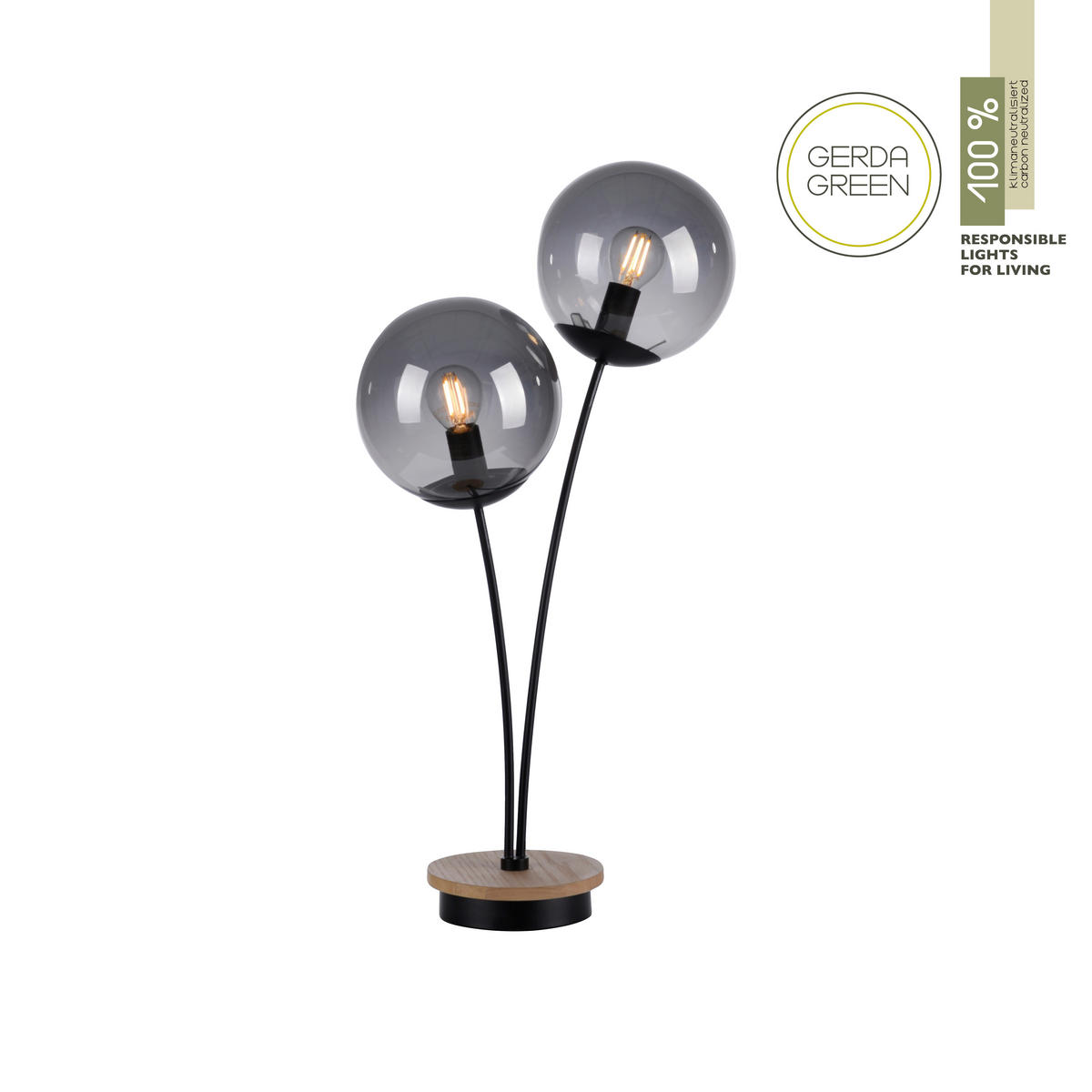 TISCHLEUCHTE 33,5/16/60 cm   - Schwarz, Natur, Glas/Holz (33,5/16/60cm)