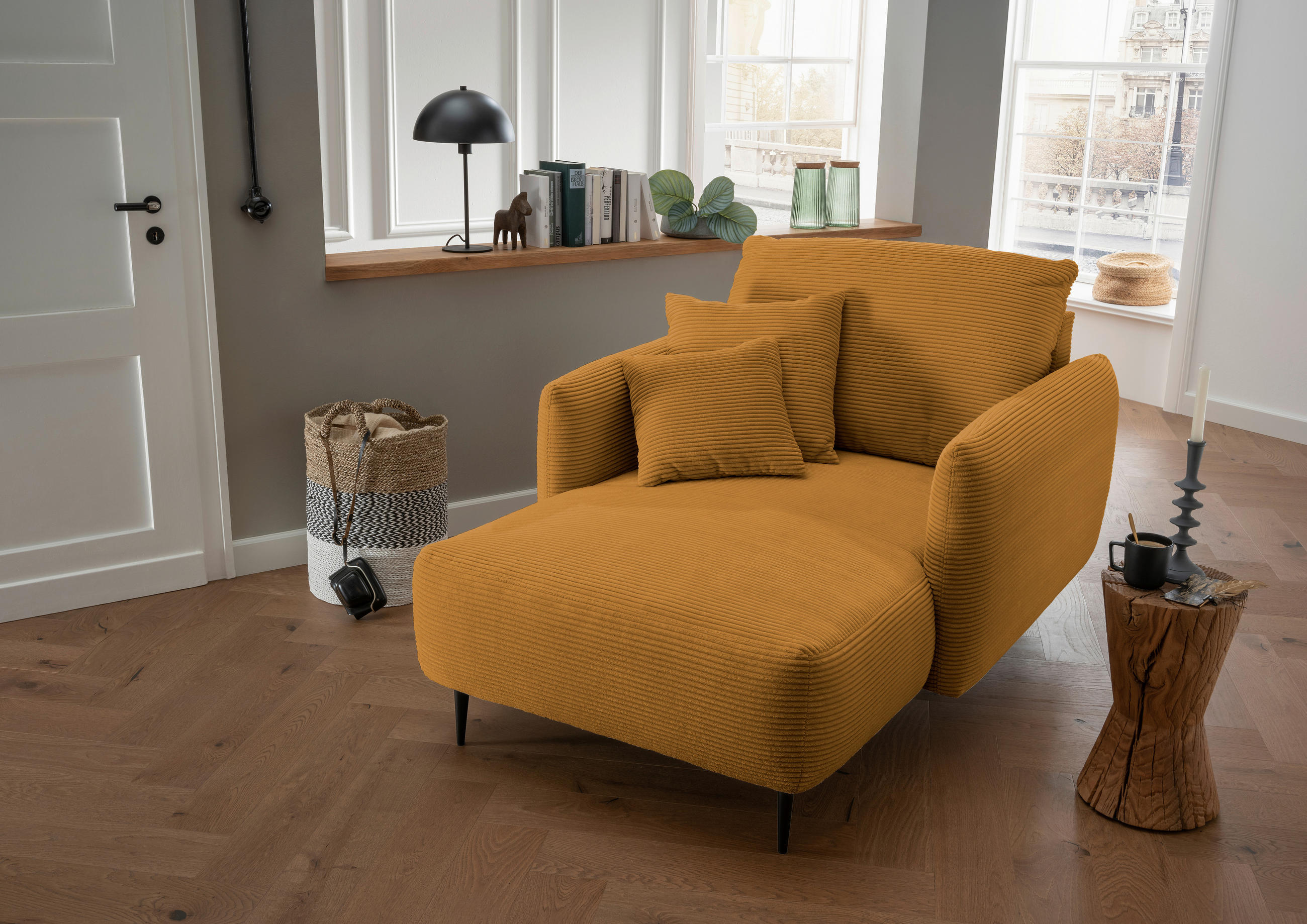 XXL-SESSEL in Cord Goldfarben - Goldfarben/Schwarz, Design, Textil/Metall (112/95/158cm) - Livetastic