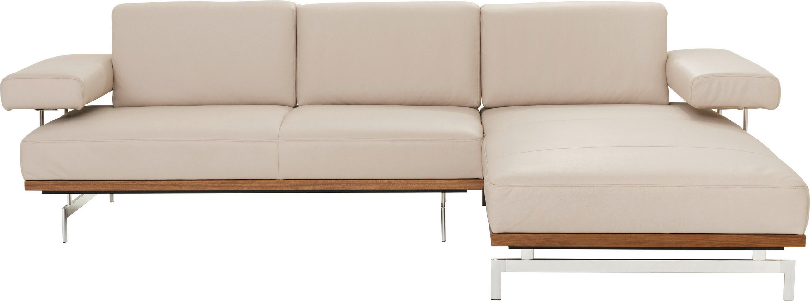 ECKSOFA in Echtleder Creme  295/237 cm  - Creme/Alufarben, Design, Leder/Metall (295/237cm) - Joop!
