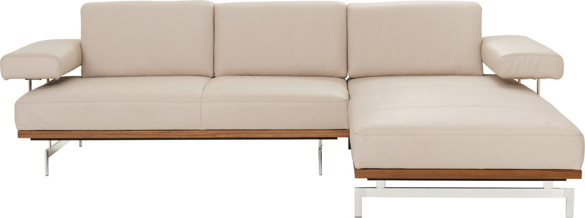 ECKSOFA in Echtleder Beige  295/237 cm  - Beige/Alufarben, Design, Leder/Metall (295/237cm) - Joop!