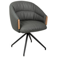 ARMLEHNSTUHL  Sitzfläche 360° drehbar, automatische Rückholfunktion  Echtleder  - Anthrazit/Schwarz, Design, Leder/Holz (61/84/62cm) - Valnatura