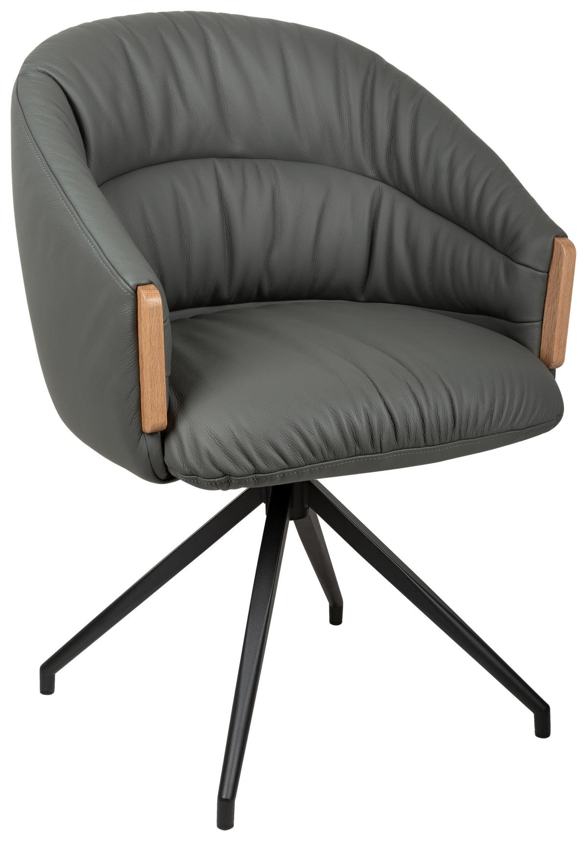 ARMLEHNSTUHL  Sitzfläche 360° drehbar, automatische Rückholfunktion  Echtleder  - Anthrazit/Schwarz, Design, Leder/Holz (61/84/62cm) - Valnatura