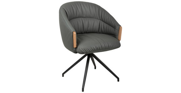 ARMLEHNSTUHL  Sitzfläche 360° drehbar, automatische Rückholfunktion  Echtleder  - Anthrazit/Schwarz, Design, Leder/Holz (61/84/62cm) - Valnatura