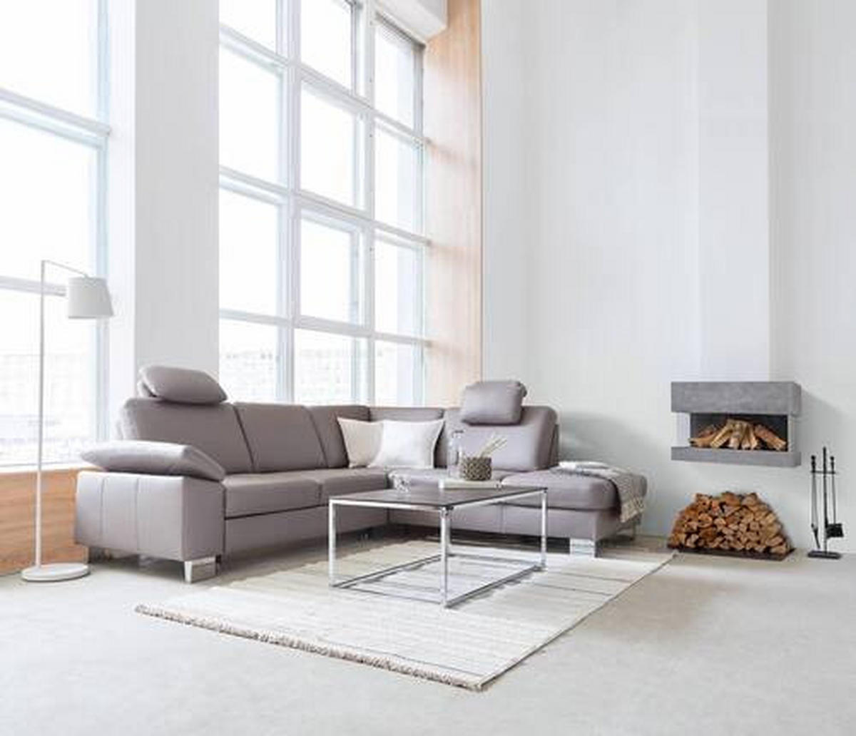 ECKSOFA in Echtleder Hellgrau  248/235 cm  - Beige/Hellgrau, Design, Leder/Metall (248/235cm) - Beldomo Premium