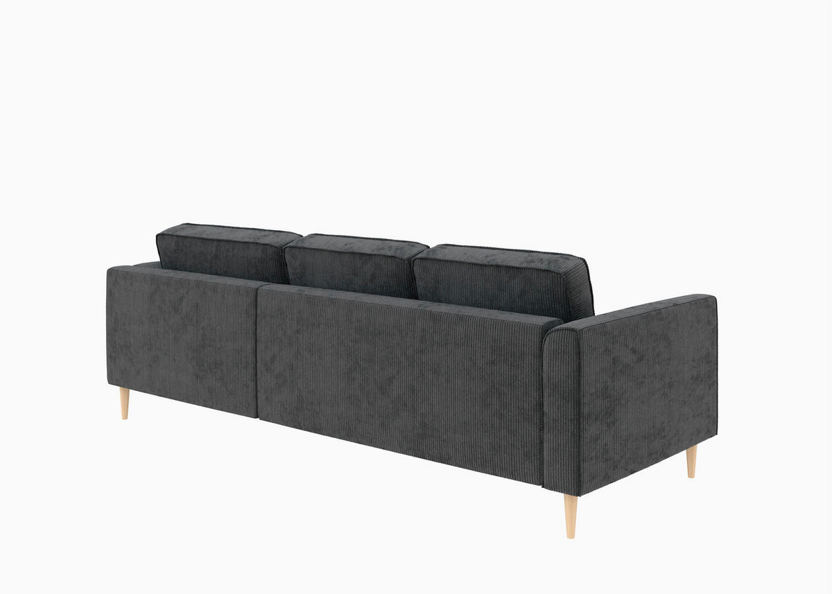 ECKSOFA Cord Dunkelgrau  - Dunkelgrau/Buchefarben, Modern, Holz/Textil (232/161cm) - Trendmanufaktur