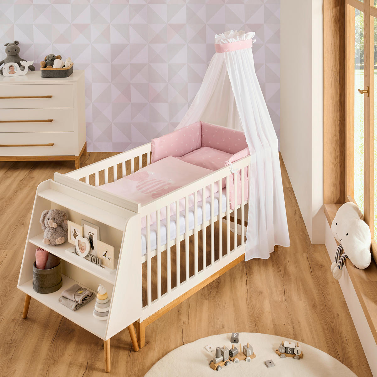 GITTERBETTSET TURTLE FAMILY  - Altrosa/Weiß, Basics, Textil (100/135cm) - Zöllner