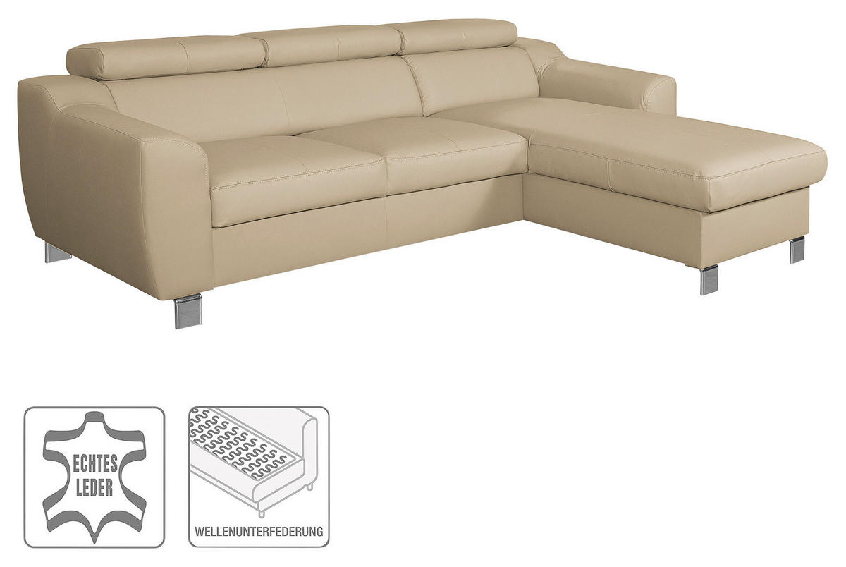 ECKSOFA in Lederlook Echtleder Beige  - Chromfarben/Beige, Design, Leder/Textil (242/176cm) - Livetastic