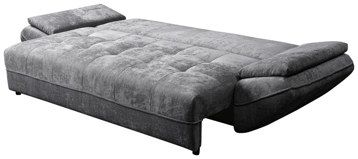 SCHLAFSOFA ELMA Struktur Dunkelgrau  inkl. Rückenkissen, Nierenkissen, Armlehnenkissen, Rücken echt  - Dunkelgrau/Schwarz, KONVENTIONELL, Holz/Kunststoff (280/73-93/107cm) - Livetastic