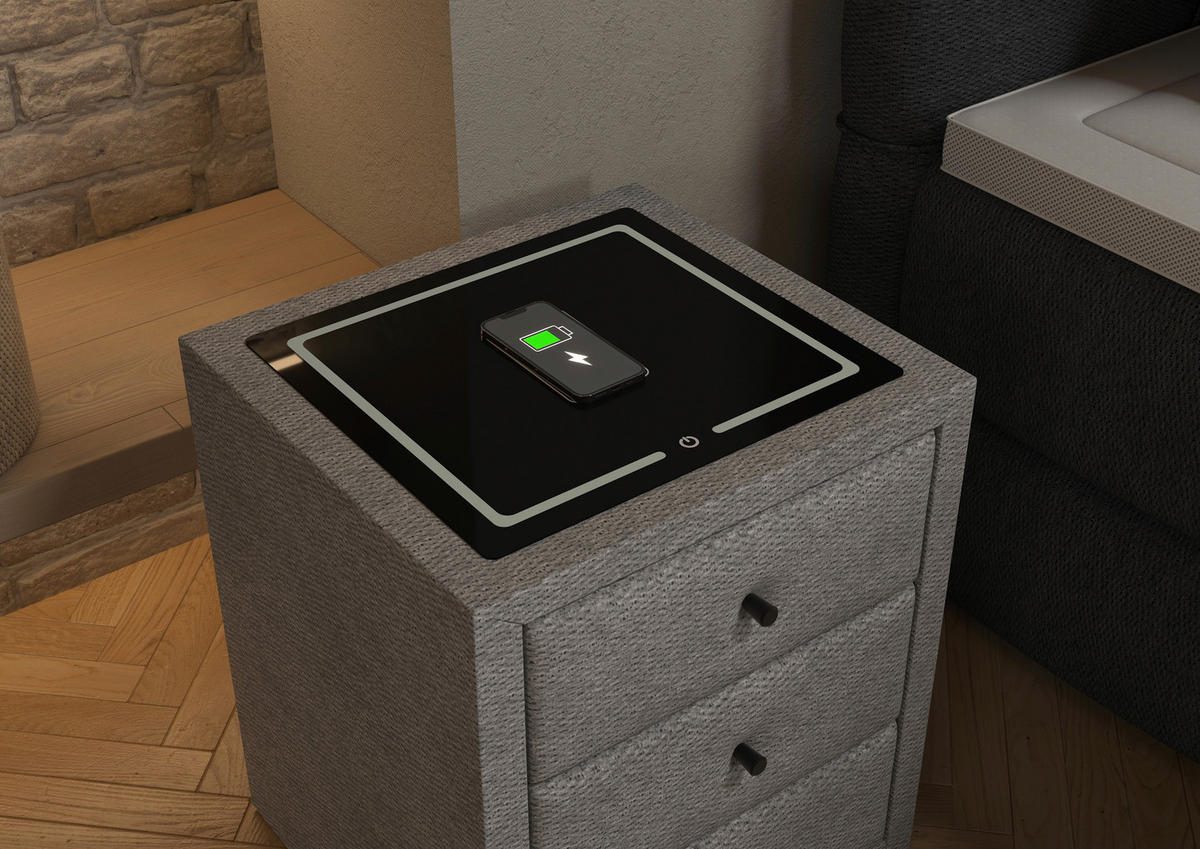 NACHTSCHRANK 49,5/56,5/46 cm, Grau,  - Schwarz/Grau, Basics, Glas/Kunststoff (49,5/56,5/46cm) - Chameo