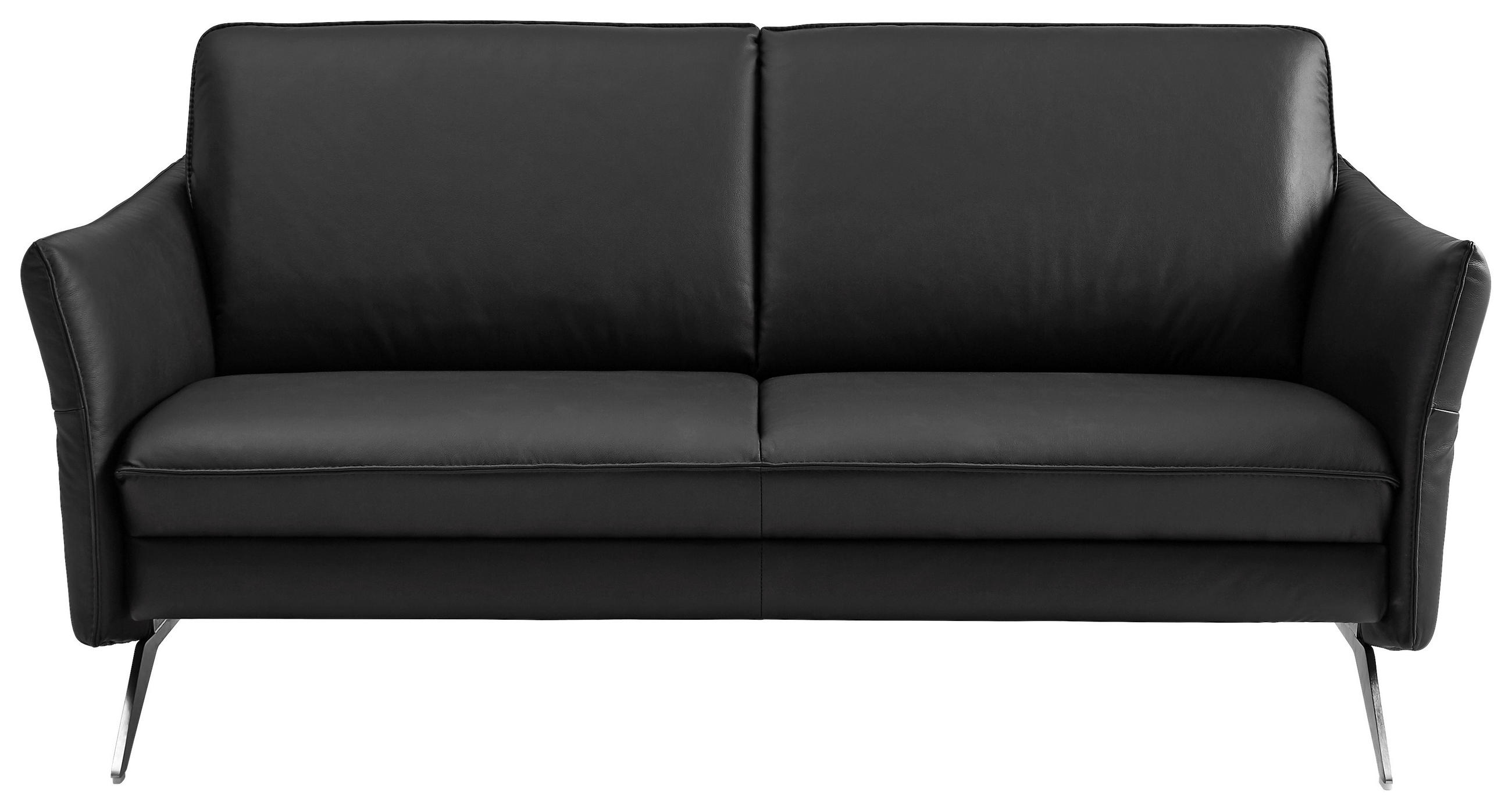 2-SITZER-SOFA Echtleder Schwarz  - Edelstahlfarben/Schwarz, Design, Leder/Metall (155/86/92cm) - Himolla Komfortklass