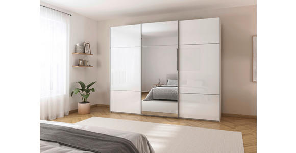 SCHWEBETÜRENSCHRANK 301/223/68 cm 3-türig Weiß, Champagner - Champagner/Alufarben, KONVENTIONELL, Glas/Holzwerkstoff (301/223/68cm) - Novel