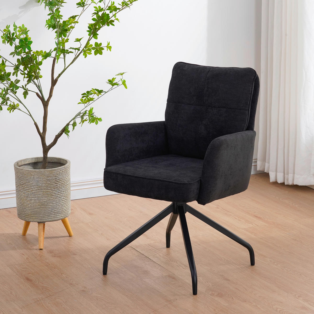 ARMLEHNSTUHL  Sitzfläche 180° drehbar Mikrofaser  - Schwarz, Design, Textil/Metall (60/90/68cm) - Carryhome