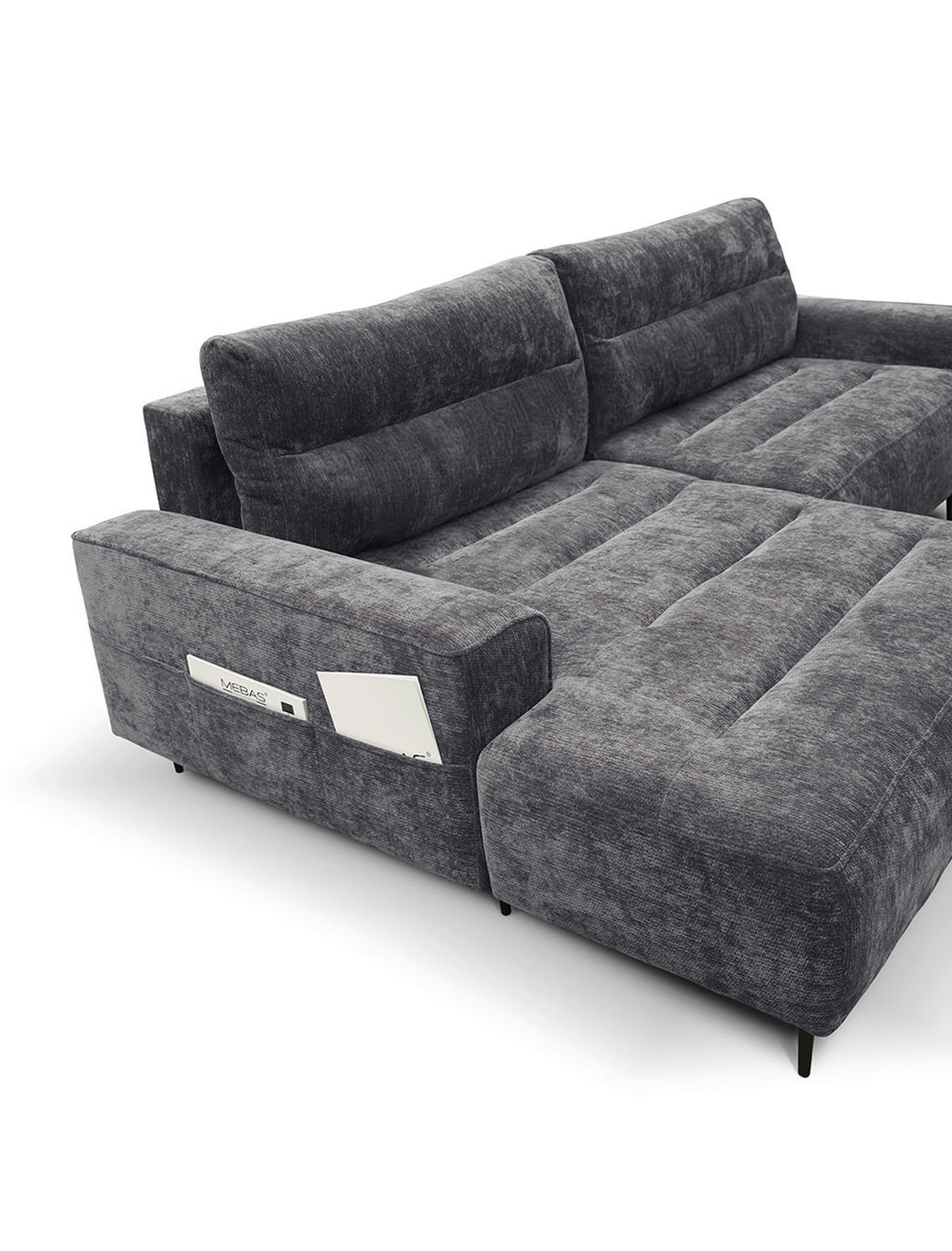 ECKSOFA PABLO Grau Struktur Bettkasten, Rückenkissen  - Schwarz/Grau, Design, Holz/Textil (160/260cm) - MID.YOU