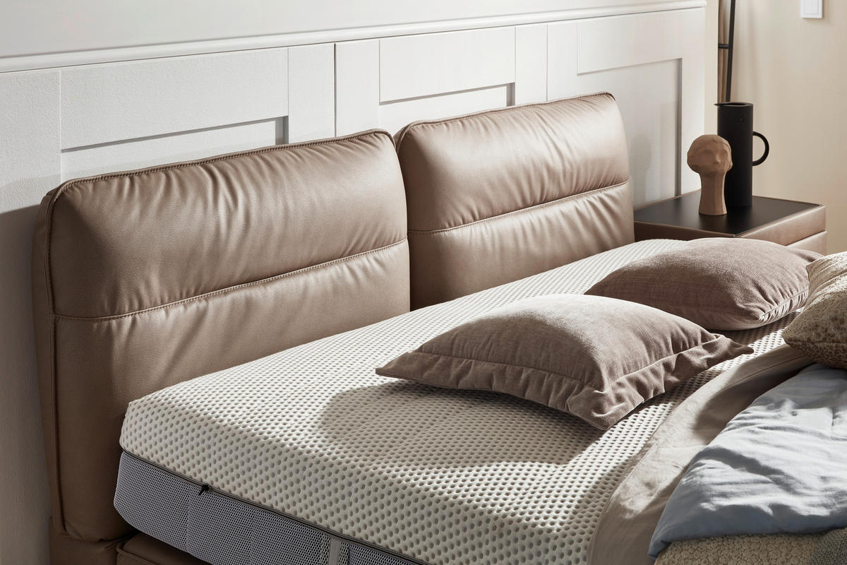 BOXSPRINGBETT 180/200 cm  in Hellbraun  - Hellbraun/Schwarz, Design, Textil/Metall (180/200cm) - Johann Jakob