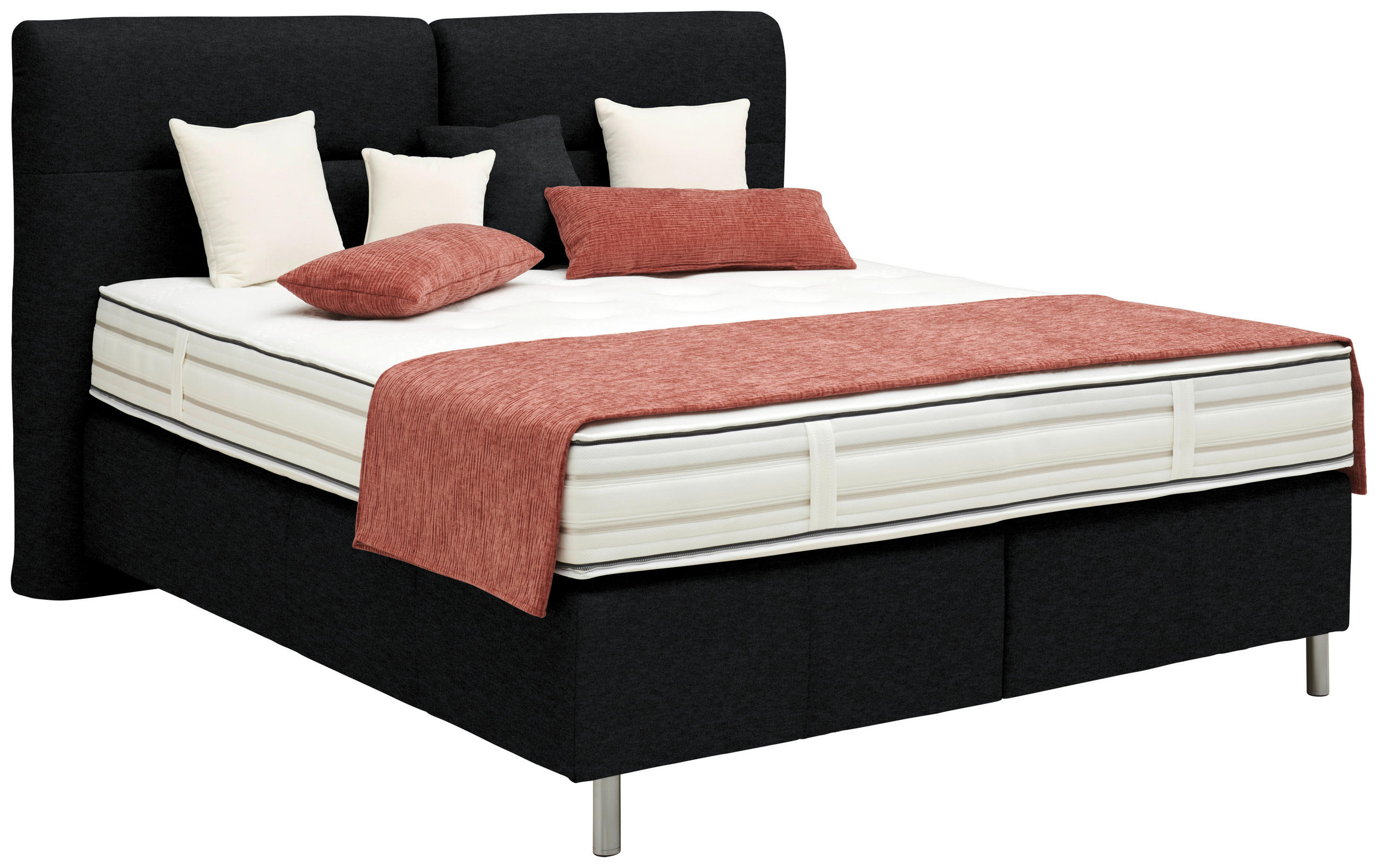 BOXSPRINGBETT 140/200 cm  in Schwarz  - Alufarben/Schwarz, KONVENTIONELL, Textil/Metall (140/200cm) - Dieter Knoll