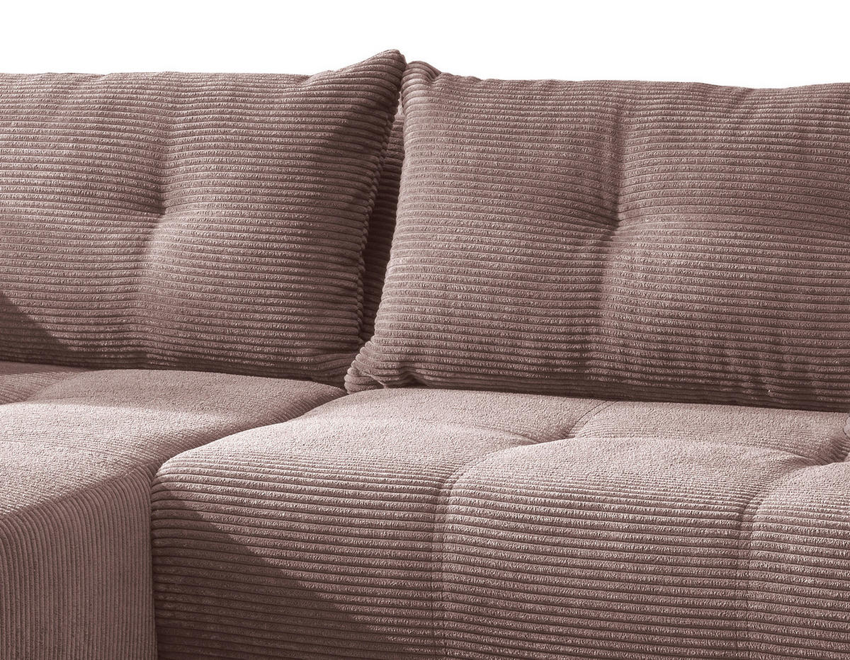 ECKSOFA in Cord Rosa  - Schwarz/Rosa, Modern, Holz/Textil (177/246cm) - MID.YOU