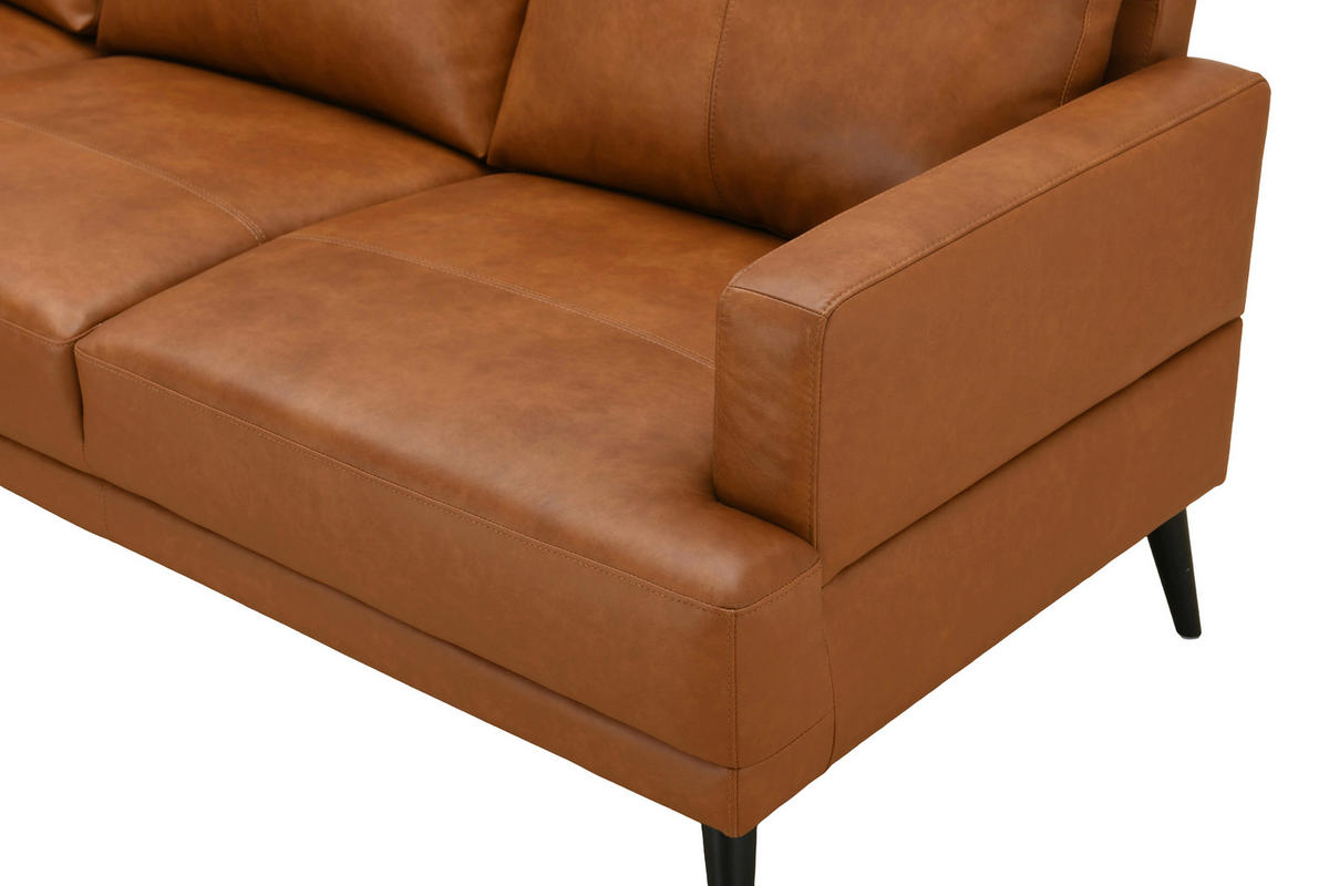 ECKSOFA ELANO Cognac Echtleder Lederlook  - Cognac/Schwarz, Design, Leder/Textil (153/231cm) - Livetastic