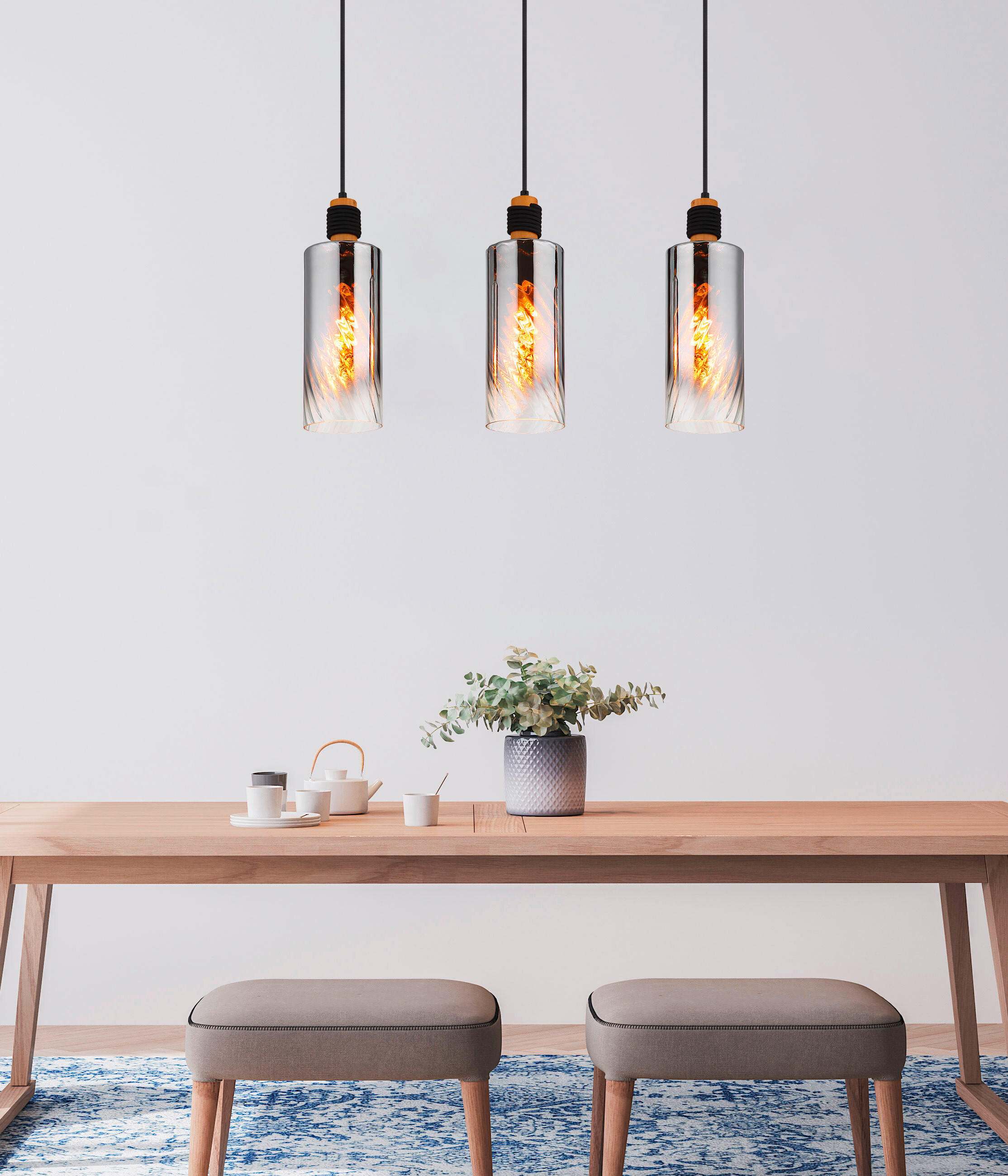 HÄNGELEUCHTE 68/12/150 cm  - Klar/Schwarz, Design, Glas/Holz (68/12/150cm) - Globo
