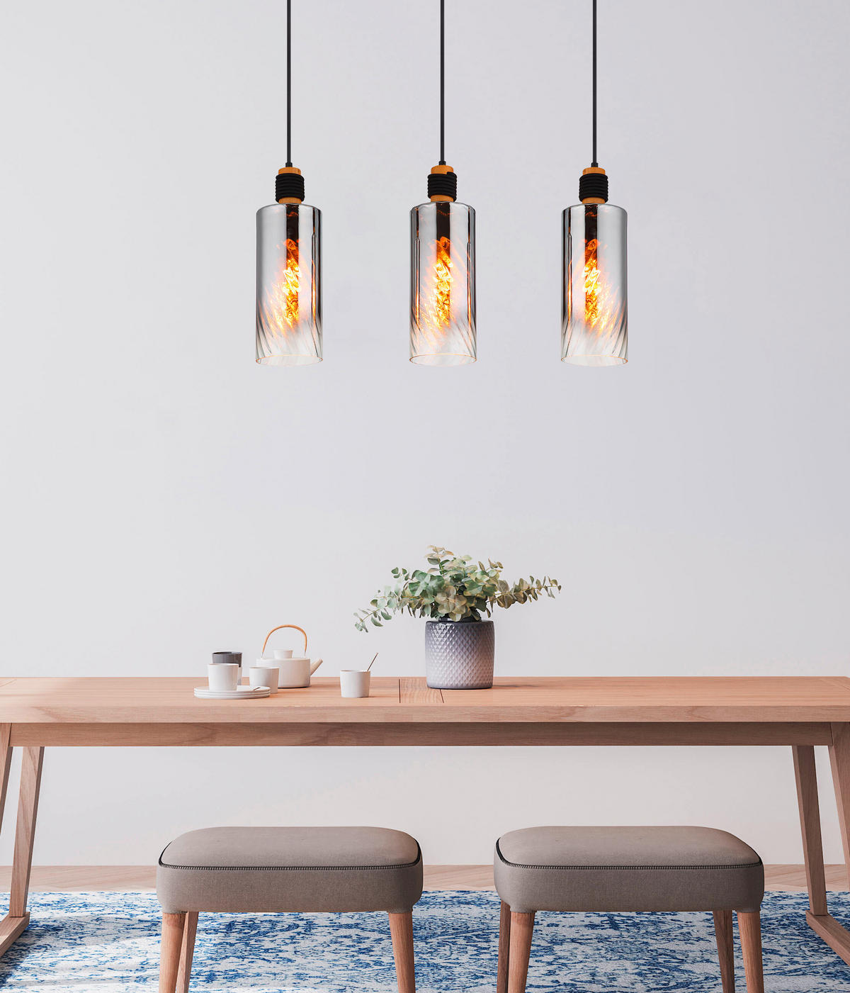 HÄNGELEUCHTE 68/12/150 cm  - Klar/Schwarz, Design, Glas/Holz (68/12/150cm) - Globo