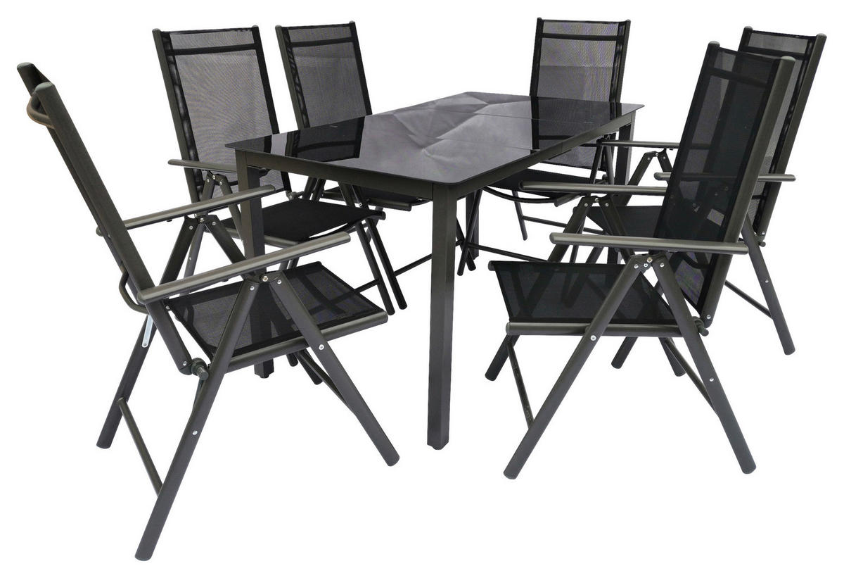 GARTENGARNITUR 7-teilig Aluminium  - Schwarz, Basics, Metall (140/73/80cm) - MID.YOU
