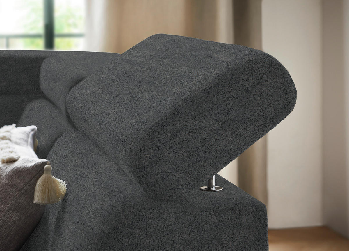 ECKSOFA in Mikrofaser Anthrazit  260/203 cm  - Anthrazit/Schwarz, Design, Textil/Metall (260/203cm) - Stylife