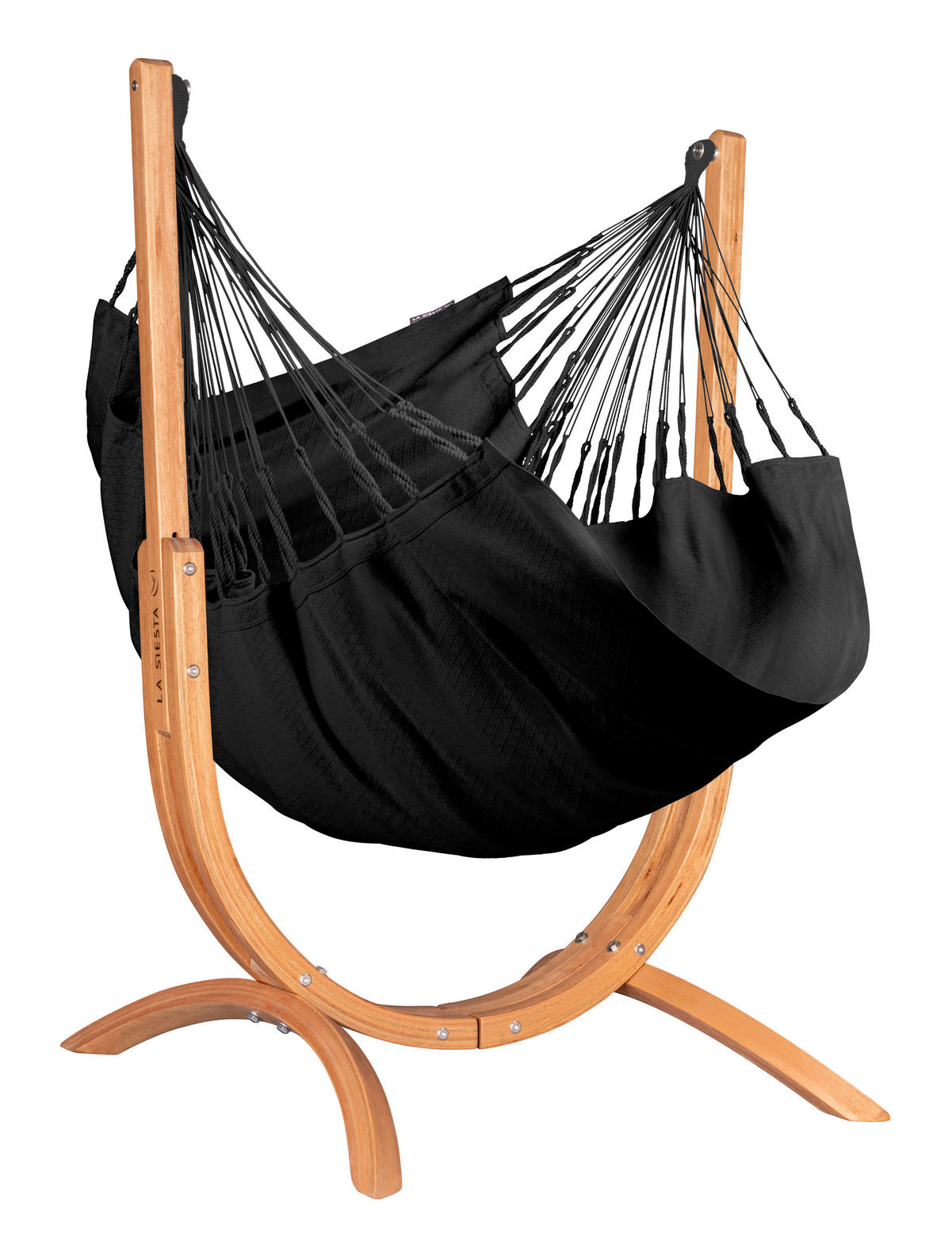  HÄNGEMATTE Schwarz Gestell  - Eukalyptusholzfarben/Schwarz, KONVENTIONELL, Holz/Textil (100/152/92cm) - La Siesta