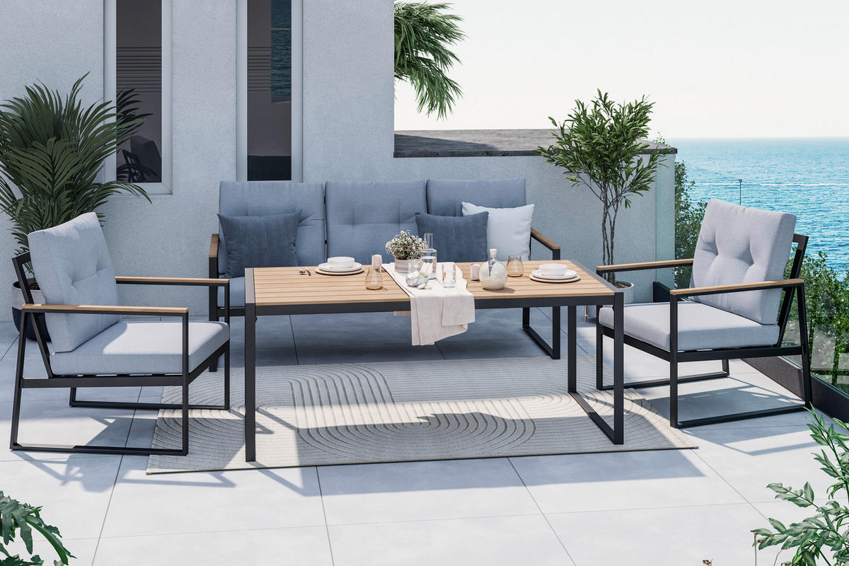 Set Lounge 4 piese   120/81/80 cm  - culoare natur/antracit, Basics, plastic/metal (120/81/80cm) - Ambia Garden