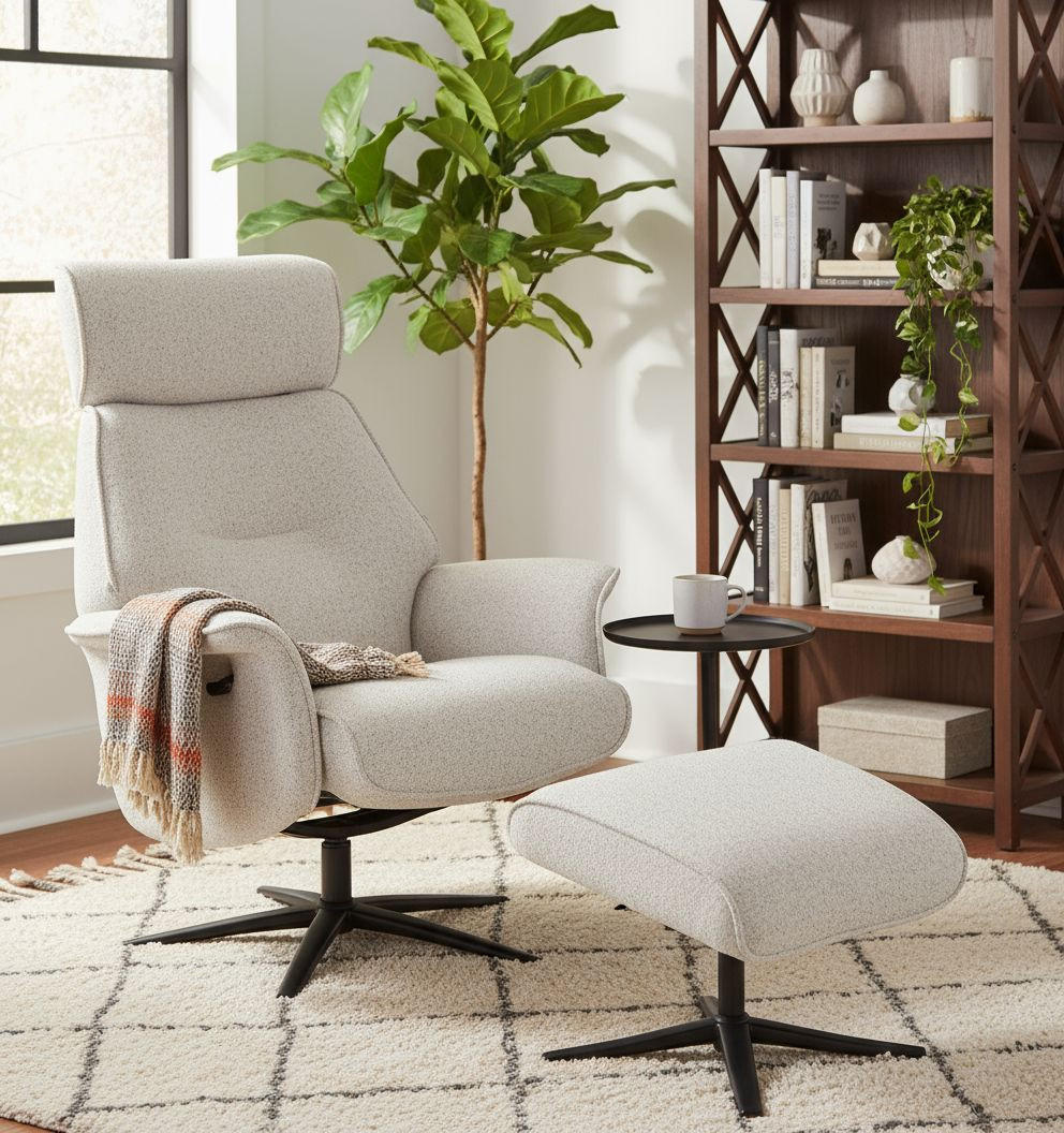 RELAXSESSELSET Bouclé    - Creme/Schwarz, Design, Holz/Textil (77/108/81cm) - Livetastic