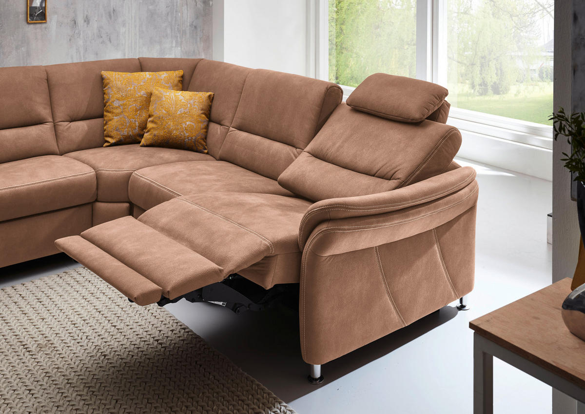 WOHNLANDSCHAFT in Mikrofaser Hellbraun  - Hellbraun/Alufarben, Konventionell, Textil/Metall (173/330/262cm) - Beldomo System
