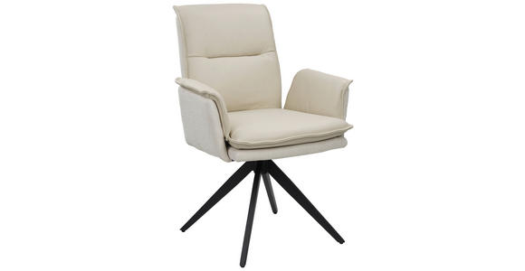 ARMLEHNSTUHL  Sitzfläche 360° drehbar, automatische Rückholfunktion Struktur Echtleder  Beige  - Beige/Schwarz, Design, Leder/Textil (63/89/65cm) - Novel