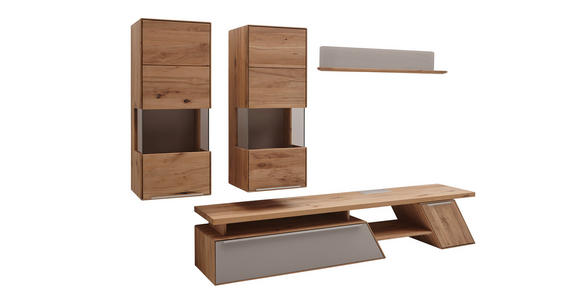 WOHNWAND  in Schlammfarben, Buchefarben  279/185/47 cm  - Edelstahlfarben/Schlammfarben, Natur, Glas/Holz (279/185/47cm) - Valnatura