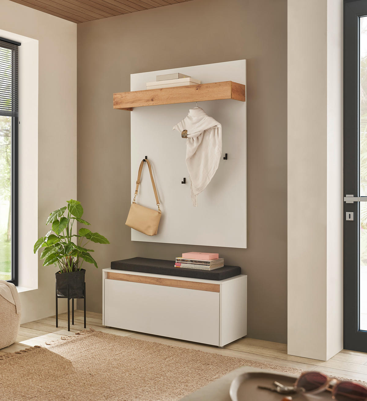 GARDEROBE 3-teilig  in 100/200/40 cm  - Eiche Wotan/Weiß, Design, Holzwerkstoff/Textil (100/200/40cm) - Modante