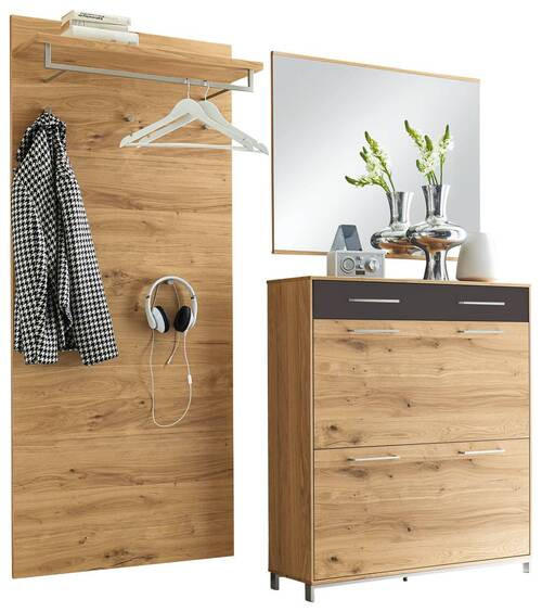 GARDEROBE 3-teilig in 190/195/31 cm - Eichefarben/Anthrazit, Design, Glas/Holz (190/195/31cm)