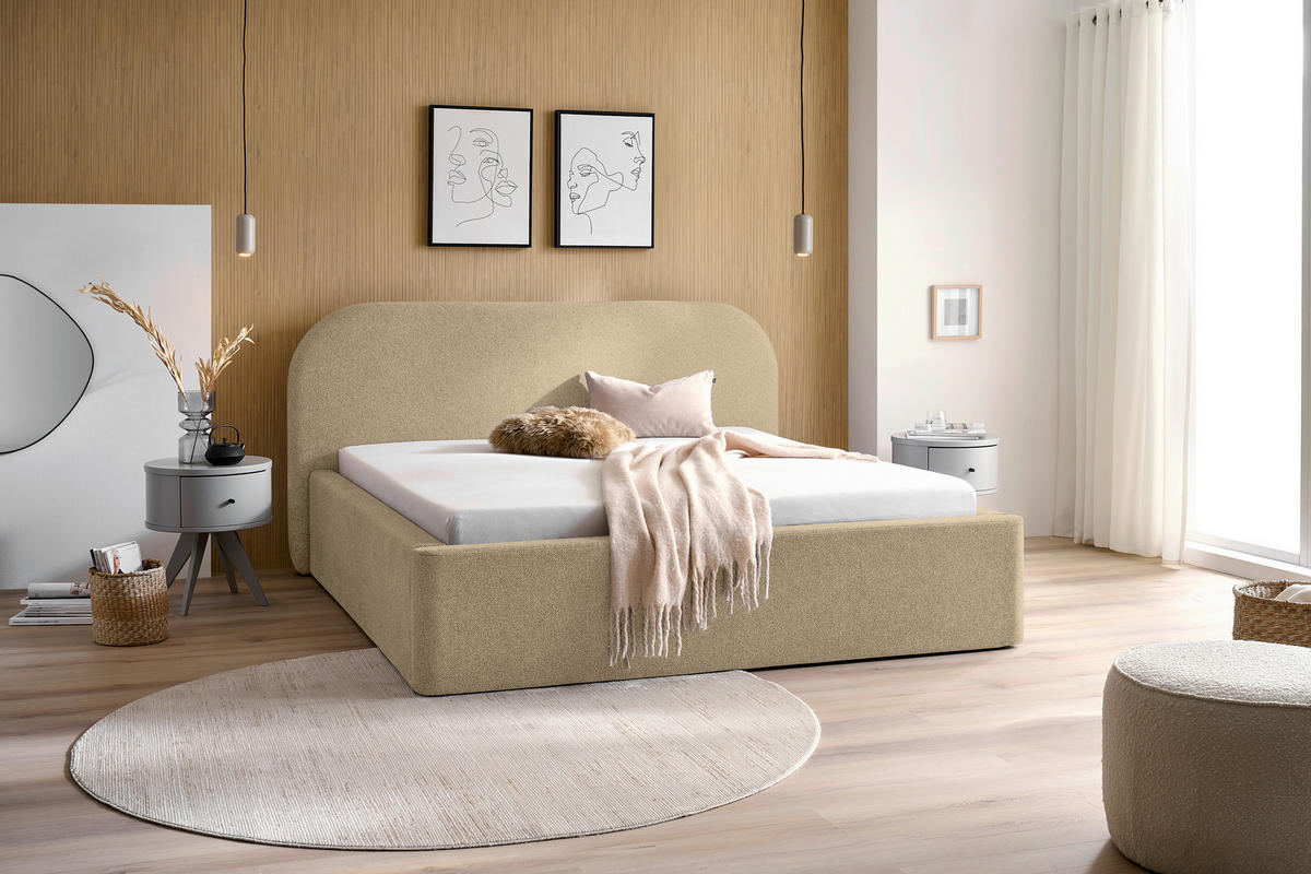 POLSTERBETT Bettkasten, Lattenroste 160/200 cm  in Greige  - Greige/Schwarz, Design, Holz/Textil (160/200cm) - Boxxx