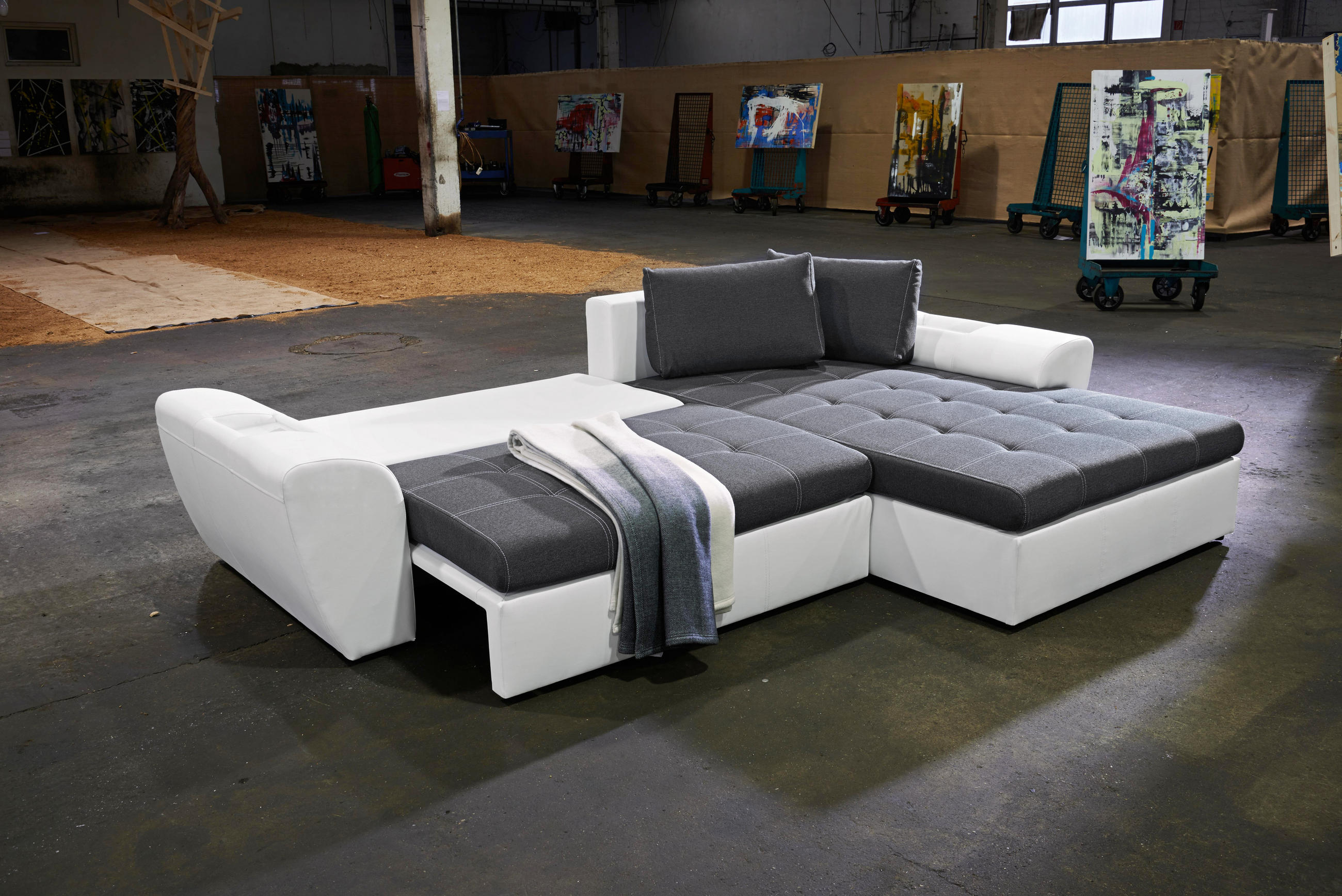 WOHNLANDSCHAFT in Anthrazit, Weiß Textil - Anthrazit/Schwarz, Design, Kunststoff/Textil (204/290cm) - CARRYHOME