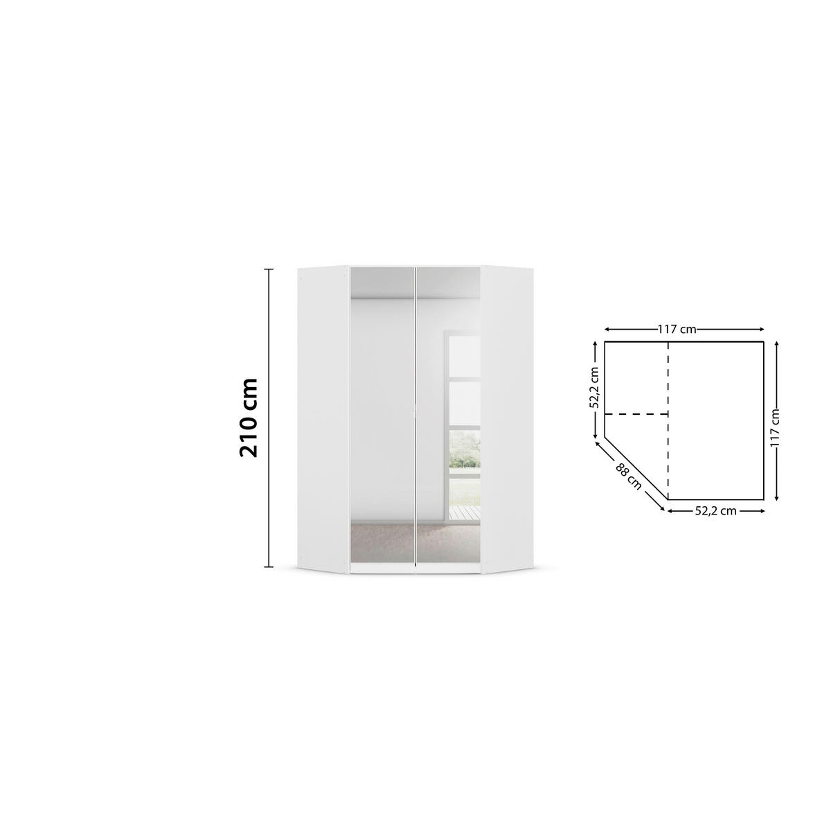 DREHTÜRENSCHRANK 117/210/54 cm,  in Weiß, 2-türig  - Alufarben/Weiß, KONVENTIONELL, Glas/Holzwerkstoff (117/210/54cm) - home24
