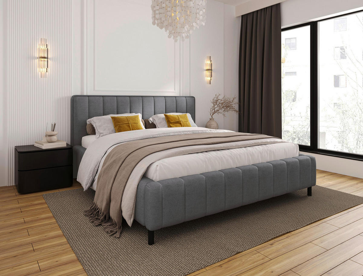 POLSTERBETT 180/200 cm  Hellgrau  - Hellgrau/Schwarz, Design, Holz/Textil (180/200cm) - Carryhome