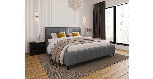 POLSTERBETT gepolstertes Kopfteil, Lattenrost, Bettkasten Hellgrau 180/200 cm  - Hellgrau/Schwarz, Design, Holz/Textil (180/200cm) - Carryhome